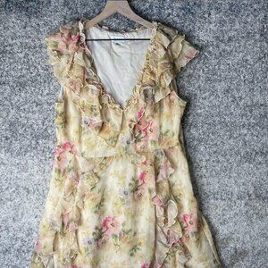 Ted Baker Dress Womens 6 Floral Ruffle Chiffon V Neck Ammiah Pastel Party Spring